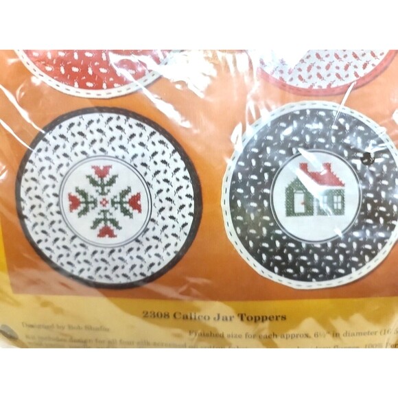 VTG NEW Creative Circle #2308 Calico Jar Toppers - Stamped Cross Stitch Kit - Picture 3 of 8
